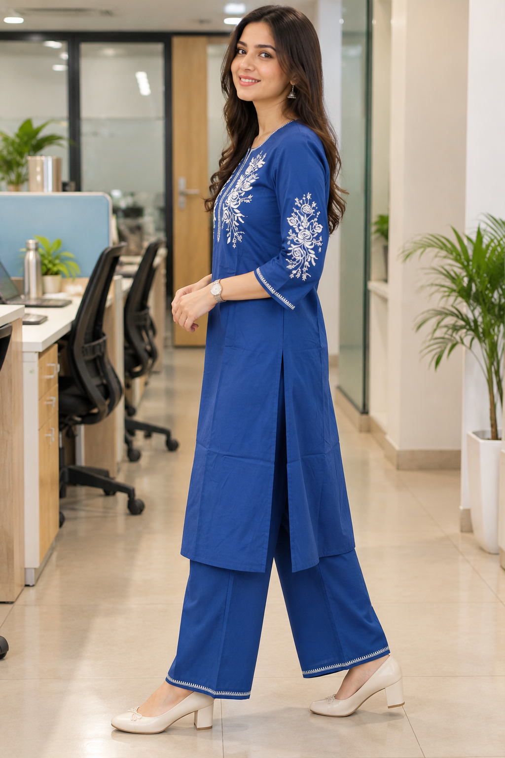 Royal Blue Floral Embroidered Co-ord Set