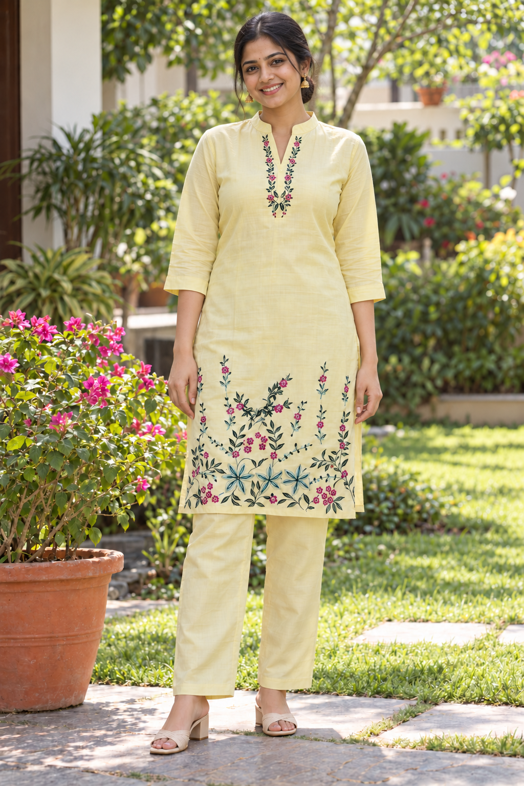 Light Yellow Floral Embroidered Co-ord Set