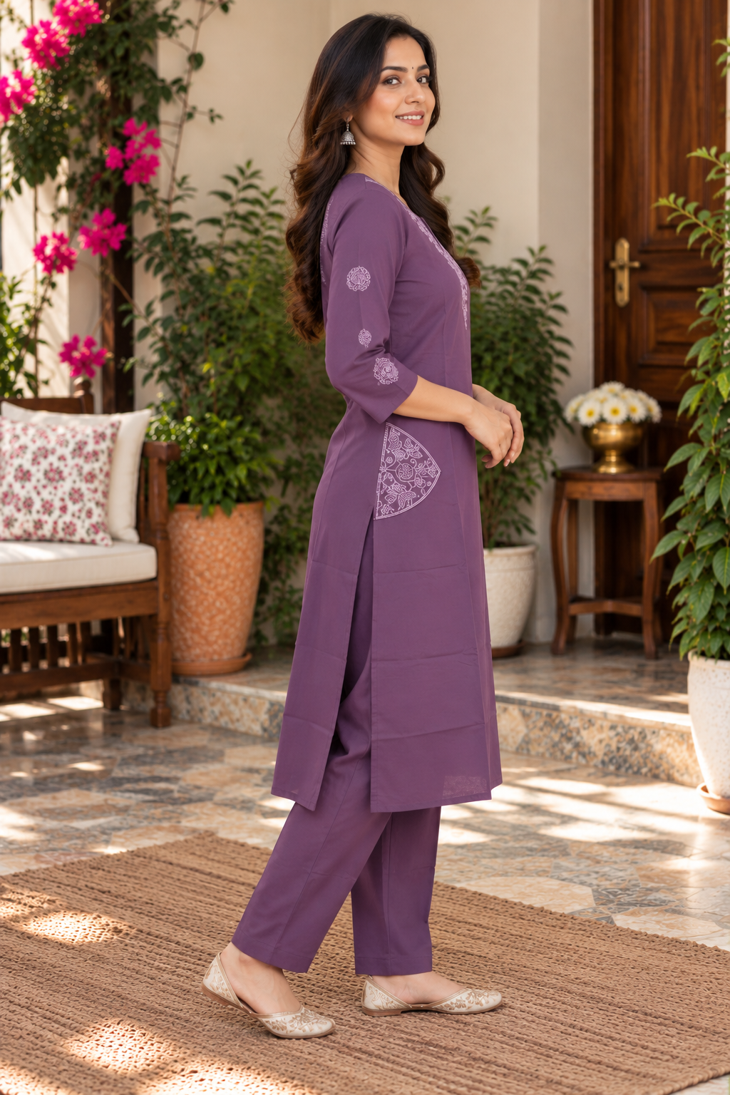 Mauve Purple Floral Embroidered Co-ord Set