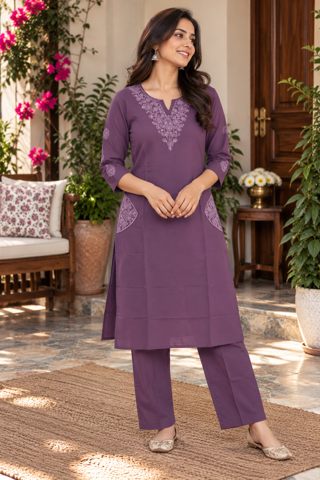 Mauve Purple Floral Embroidered Co-ord Set
