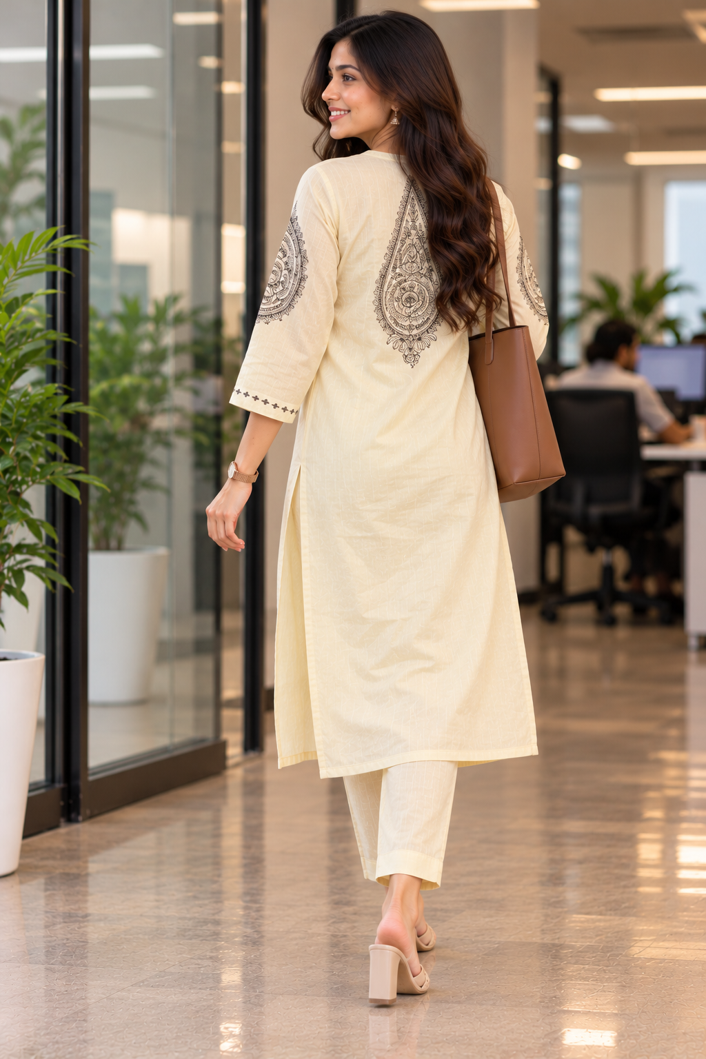 Cream Paisley Embroidered Co-ord Set