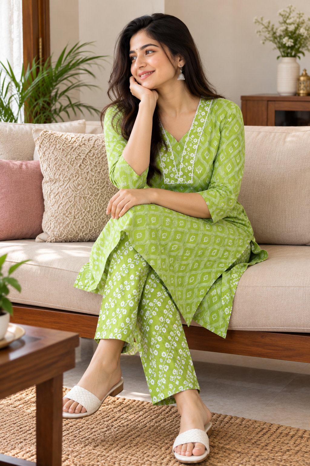 Green Printed Ethnic Co-ord Set