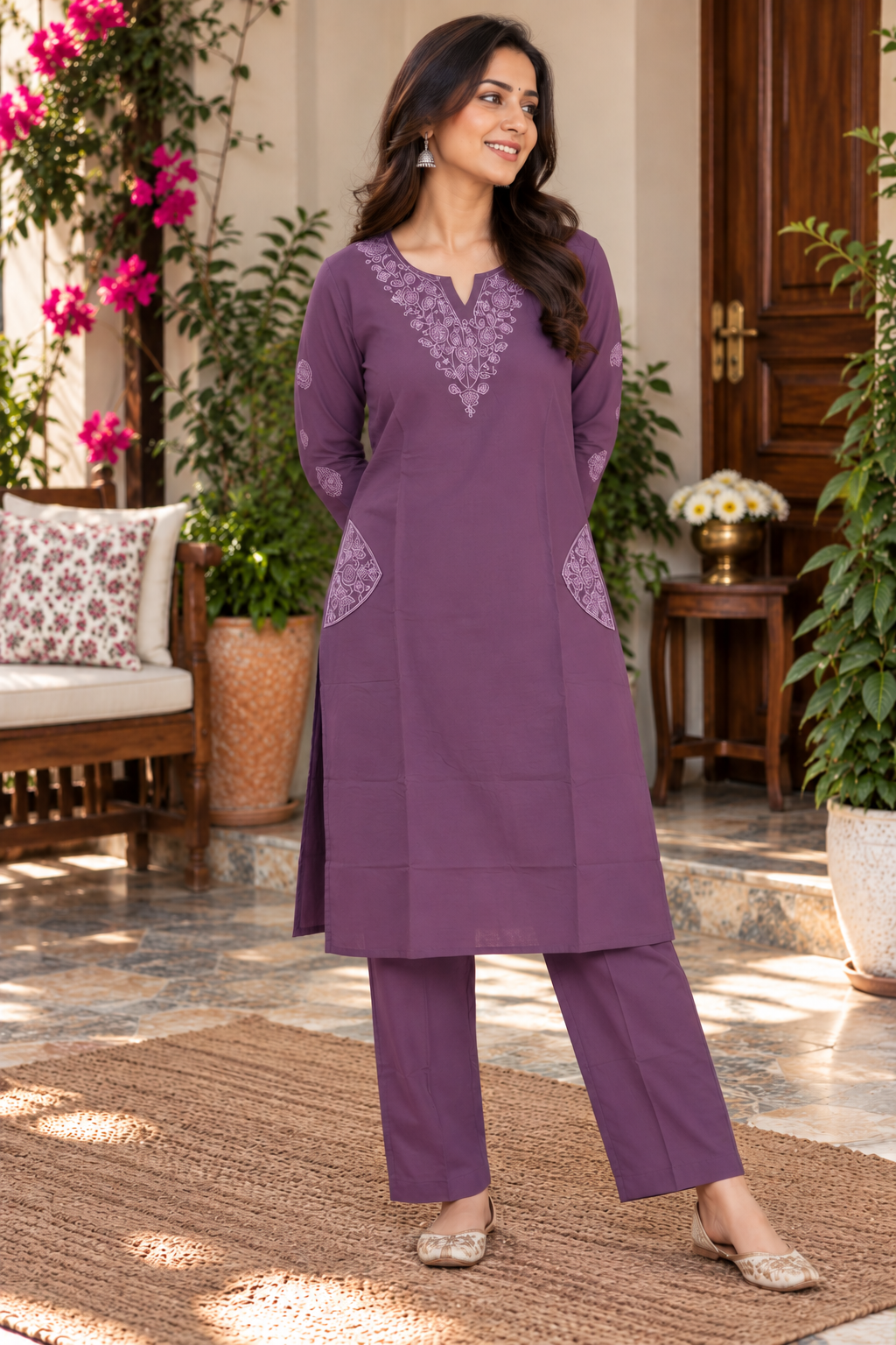 Mauve Purple Floral Embroidered Co-ord Set