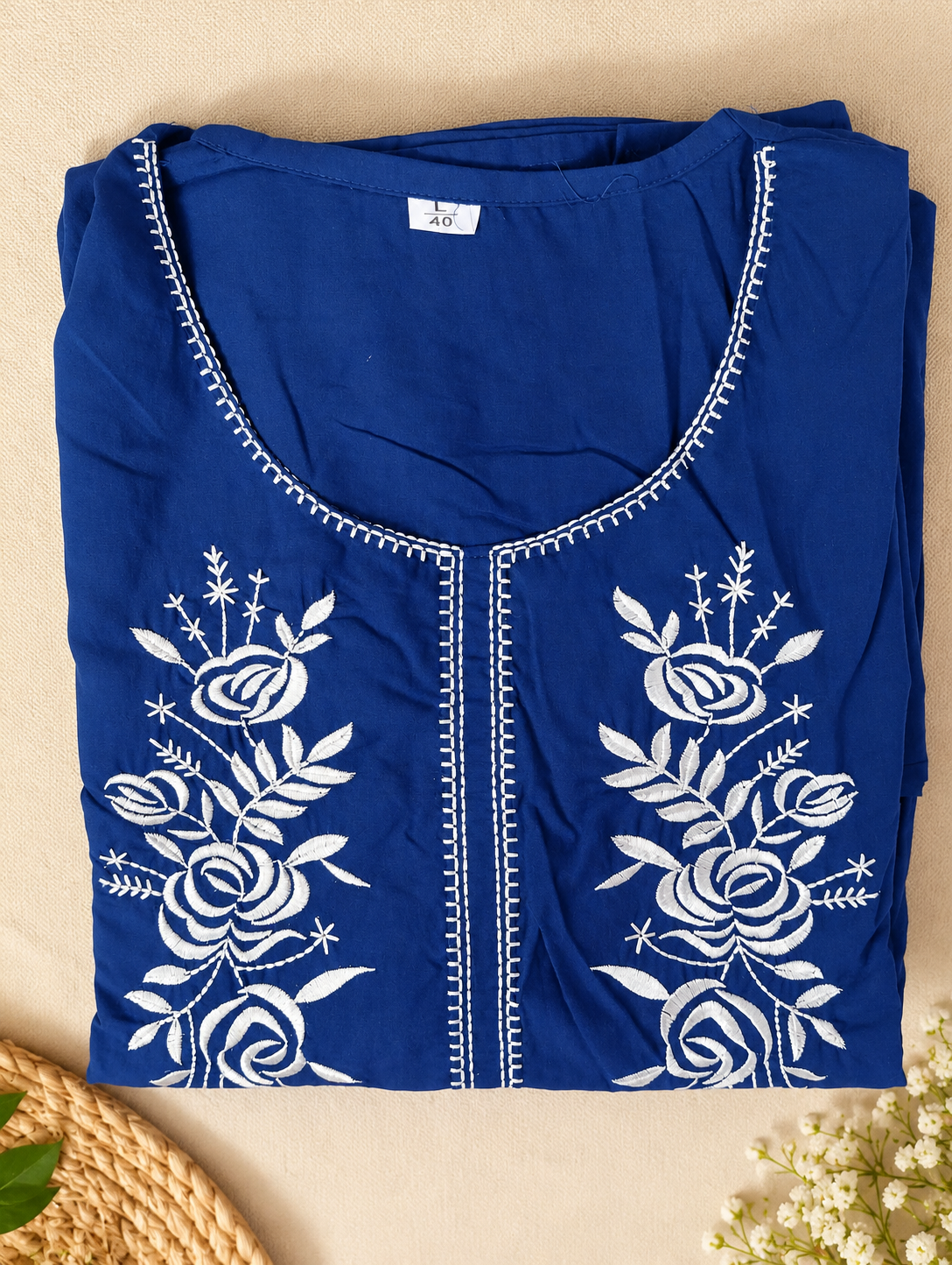 Royal Blue Floral Embroidered Co-ord Set