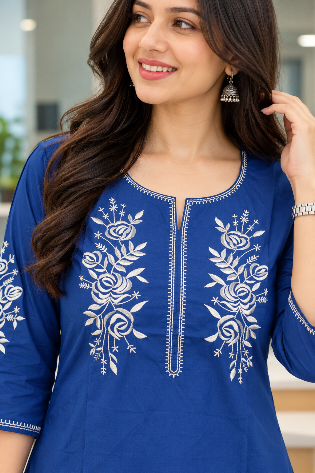Royal Blue Floral Embroidered Co-ord Set