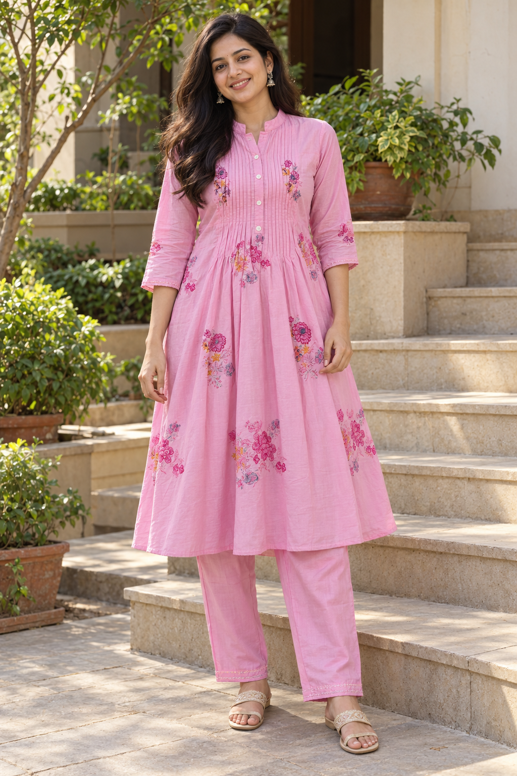 Light Pink Floral Embroidered Co-ord Set