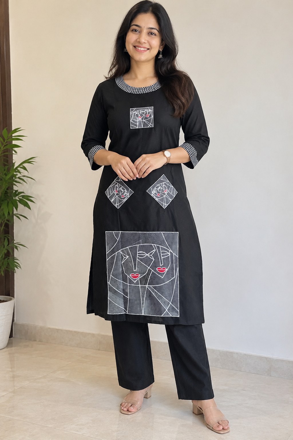 Black Abstract Embroidered Co-ord Set