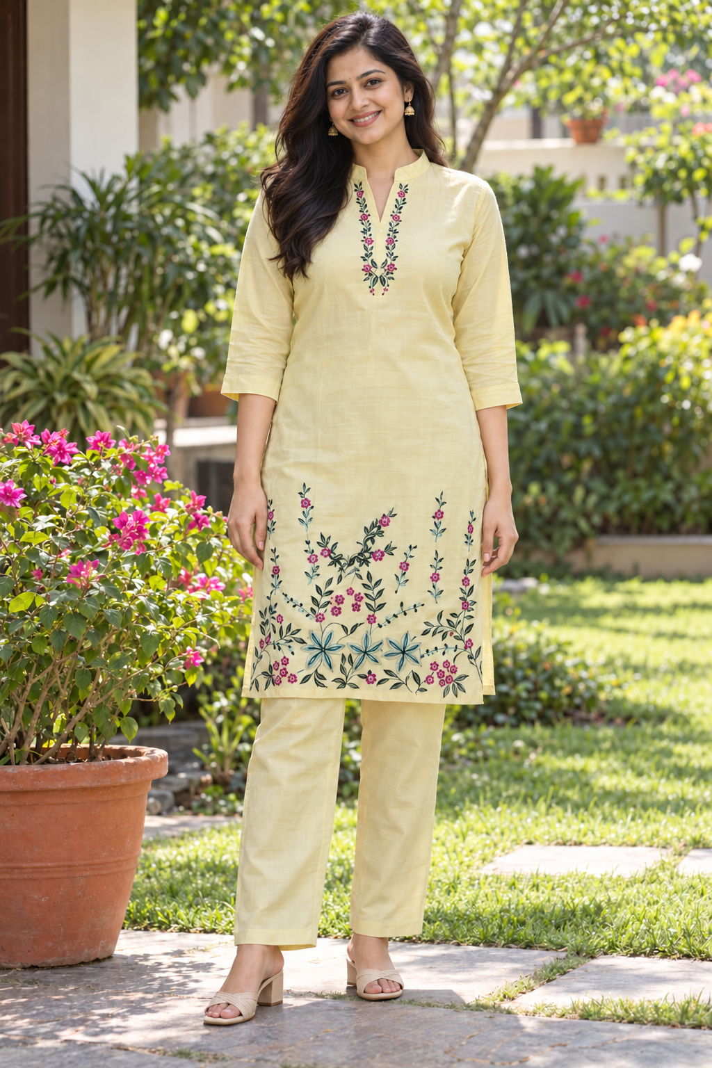 Light Yellow Floral Embroidered Co-ord Set