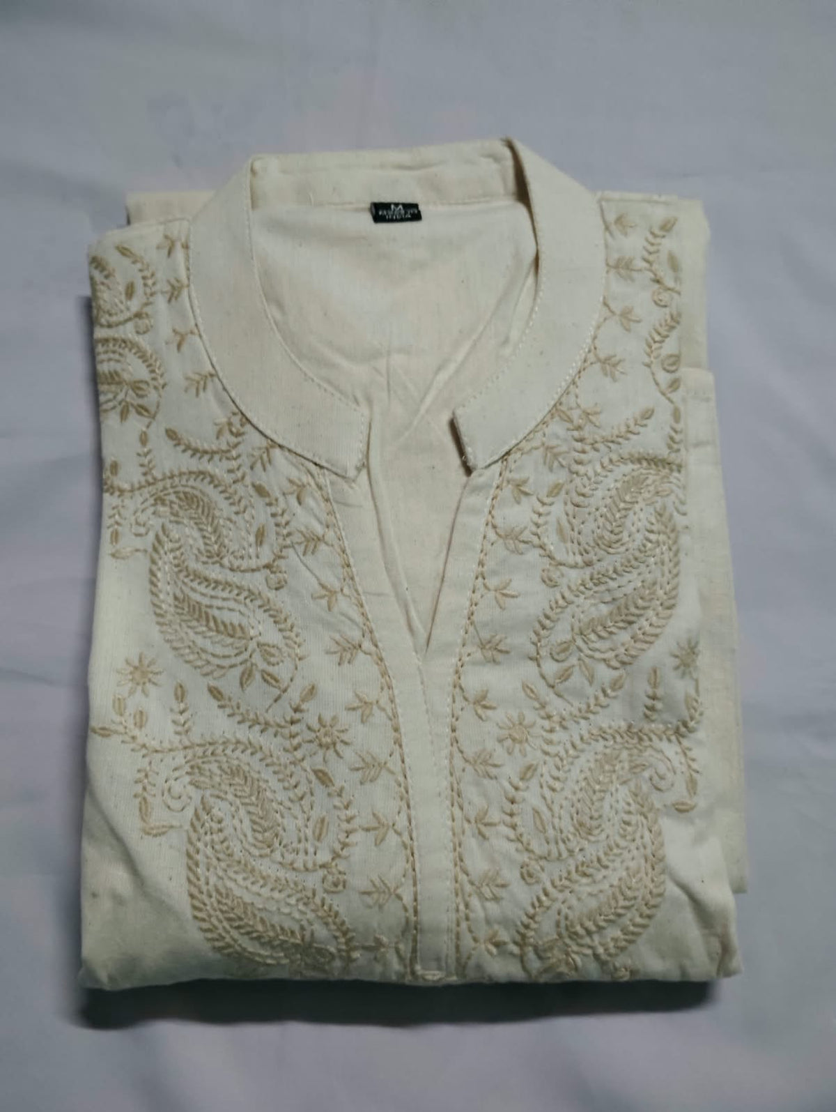 Cream Elegant Embroidered Khadi Cotton Co-ord Set