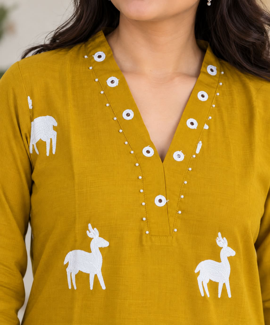 Mustard Yellow Deer Embroidered Co-ord Set