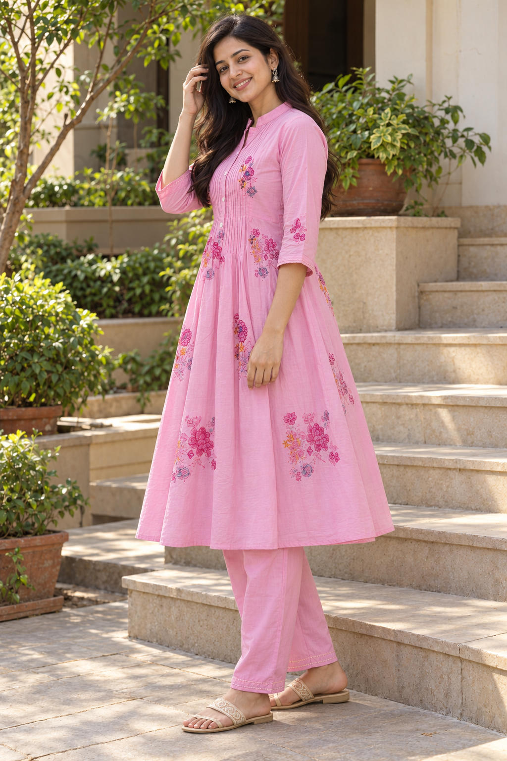 Light Pink Floral Embroidered Co-ord Set