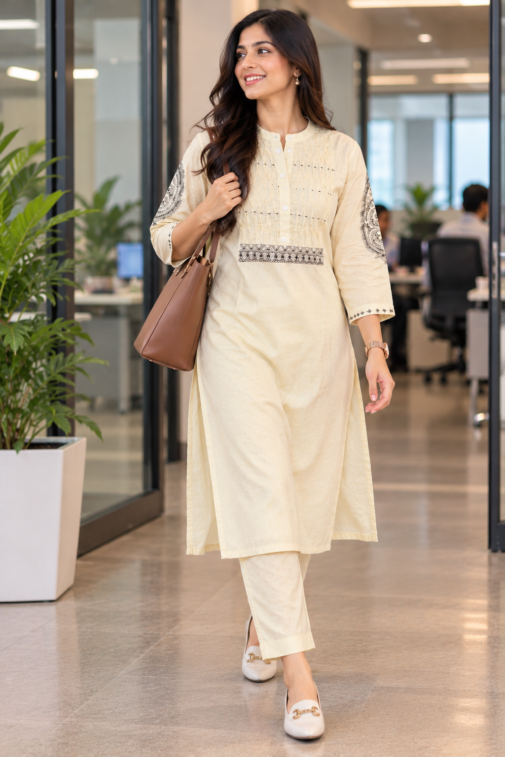Cream Paisley Embroidered Co-ord Set