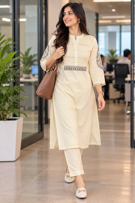 Cream Paisley Embroidered Co-ord Set