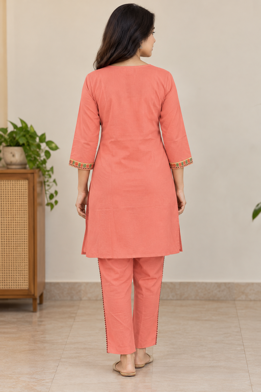 Peach Floral Embroidered Co-ord Set