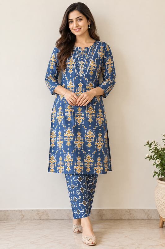 Blue Ethnic Printed Co-ord Set
