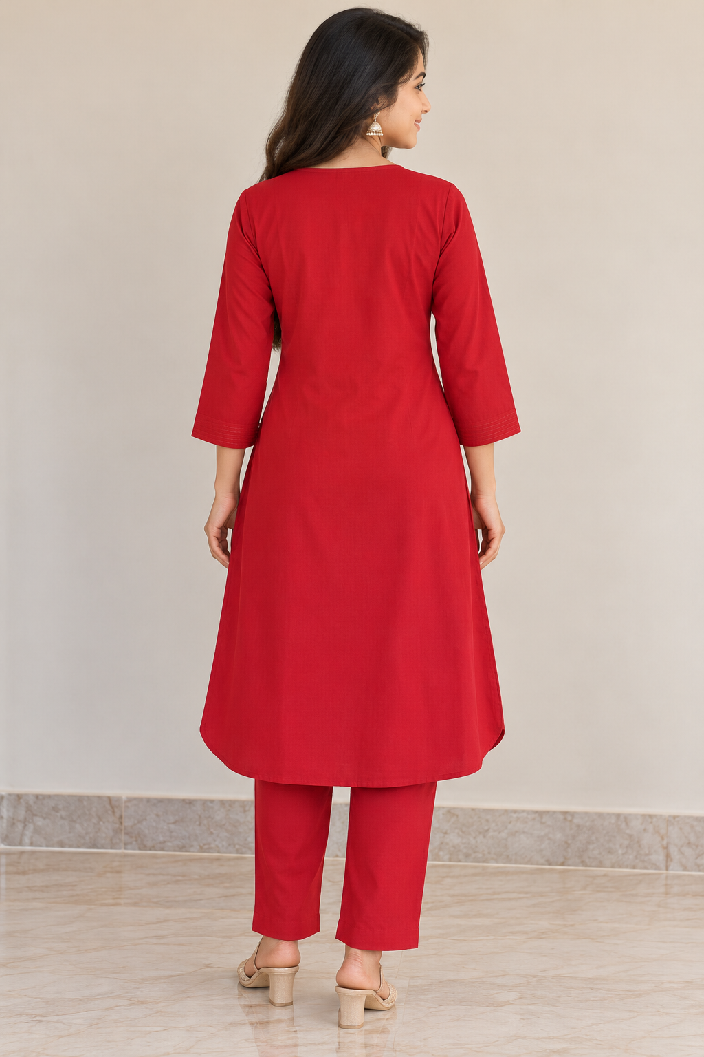 Red Floral Embroidered A-Line Co-ord Set
