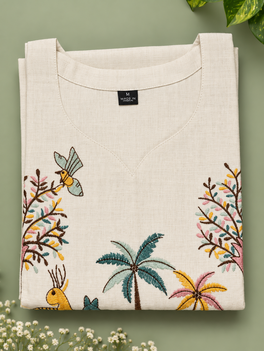 Cream Nature Inspired Khadi Cotton Co-ord Set