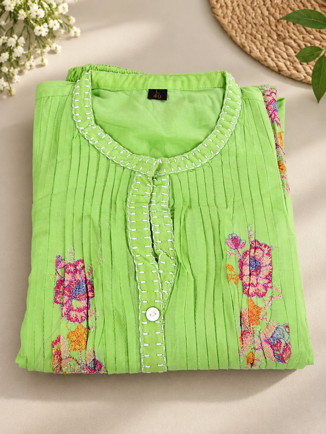 Light Green Floral Embroidered Co-ord Set