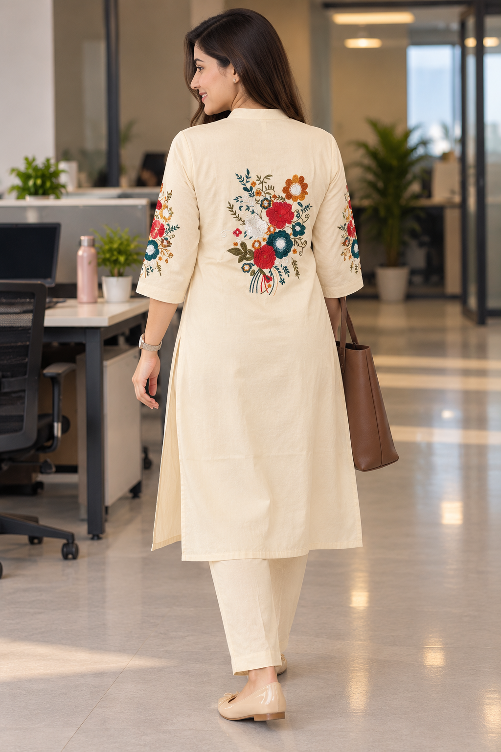 Cream Floral Embroidered Co-ord Set