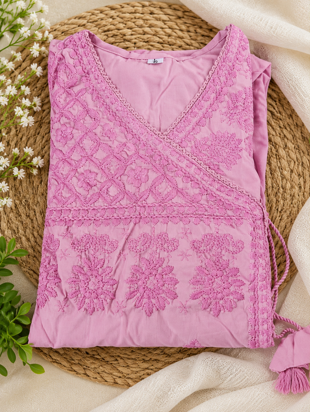 Light Pink Floral Embroidered A-Line Co-ord Set