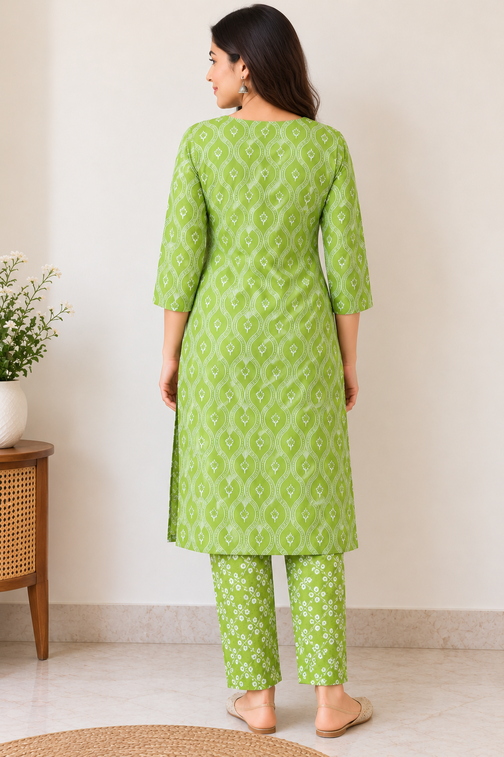 Green Printed Ethnic Co-ord Set