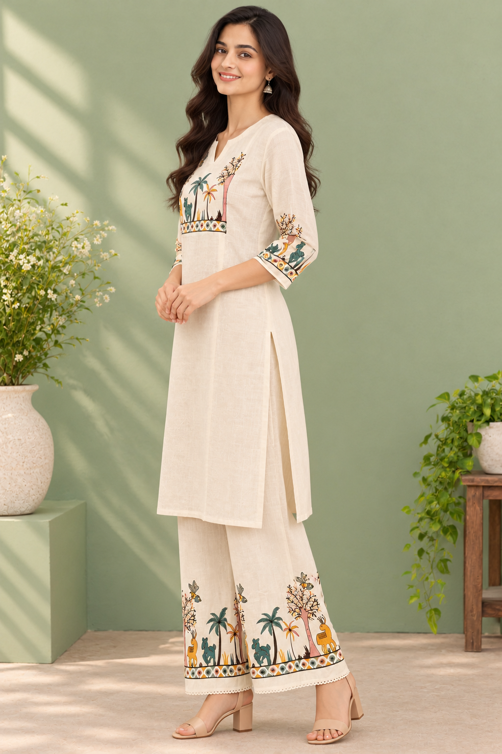 Cream Nature Inspired Khadi Cotton Co-ord Set
