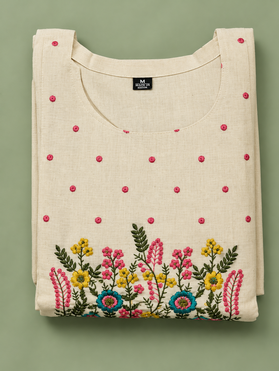 Cream Multicolour Floral Embroidered Co-ord Set