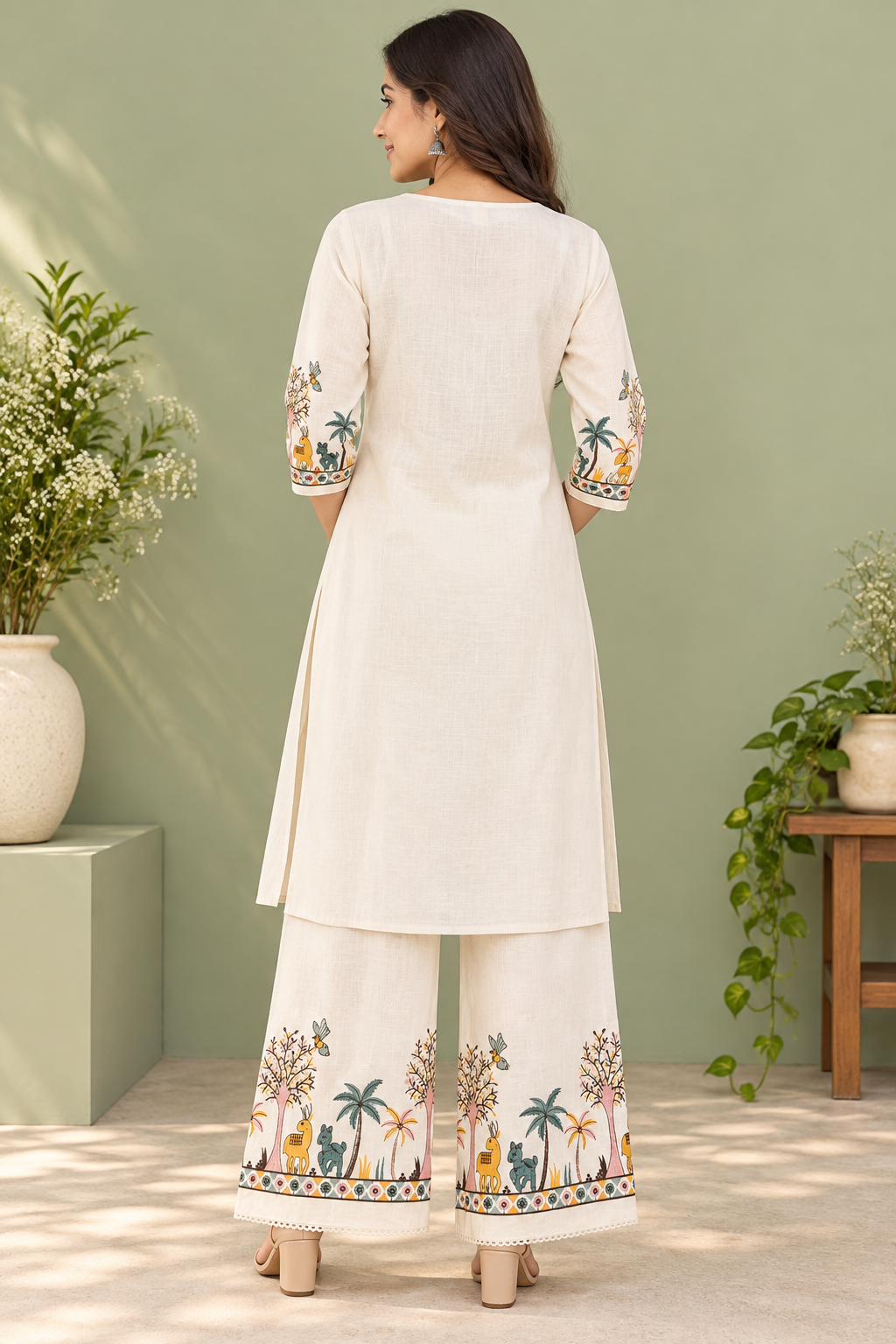 Cream Nature Inspired Khadi Cotton Co-ord Set