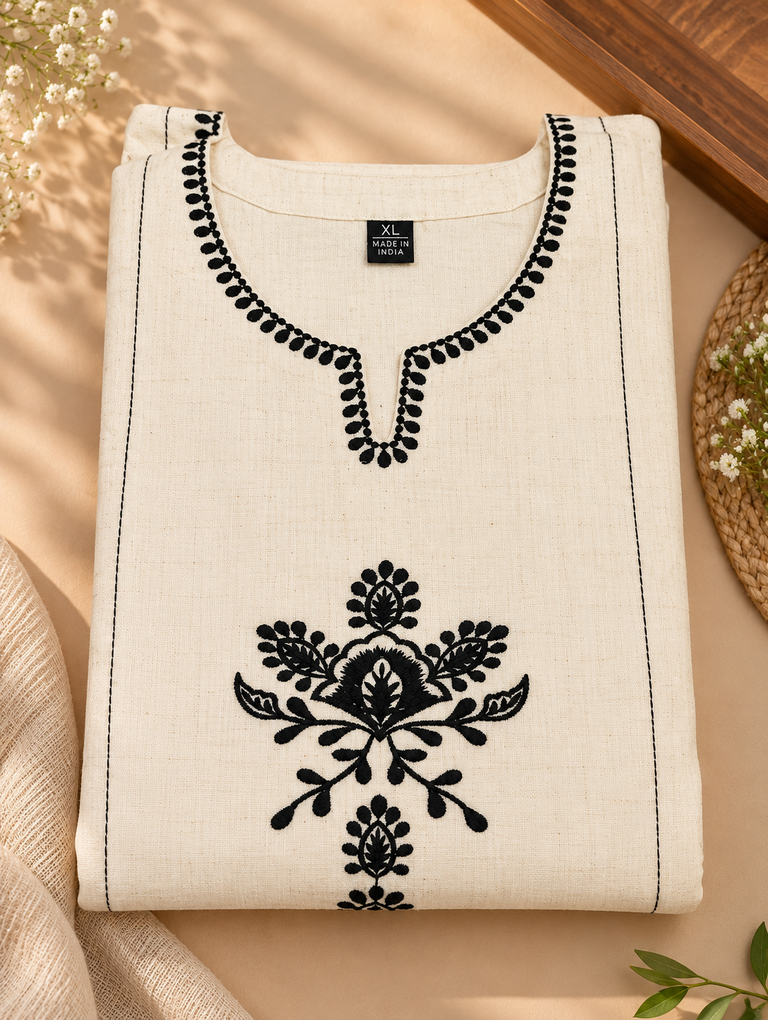 Off-White Embroidered Khadi Cotton Co-ord Set
