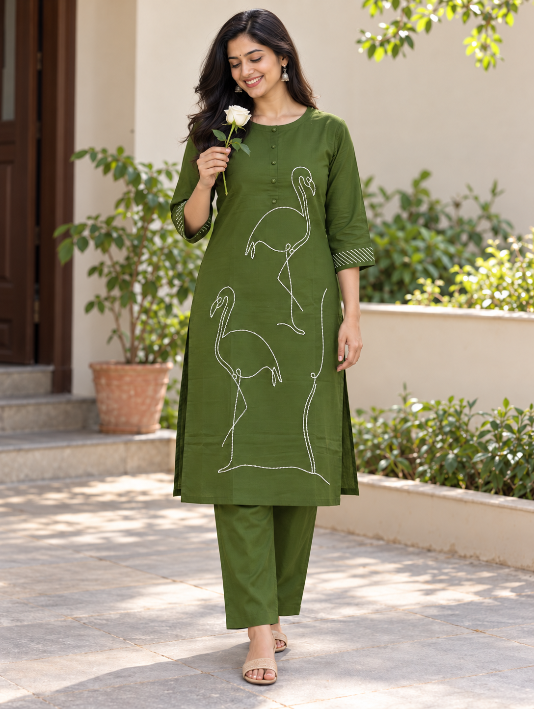 Olive Green Bird Design Co-ord Set