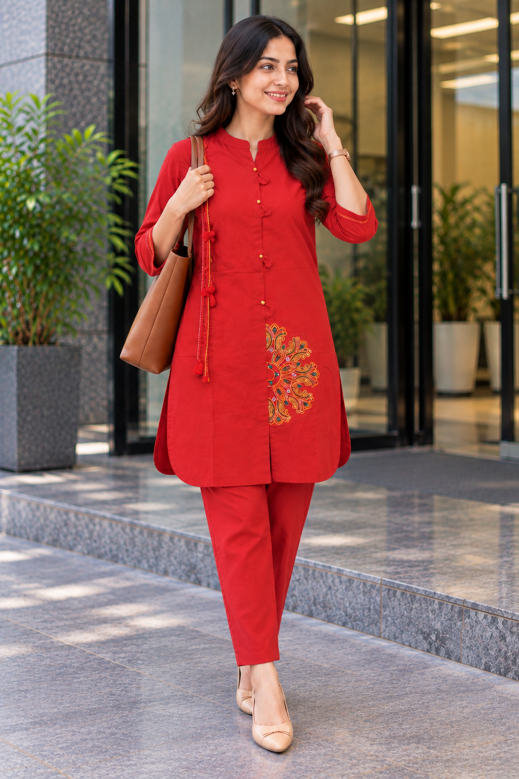Red Embroidered Co-ord Set