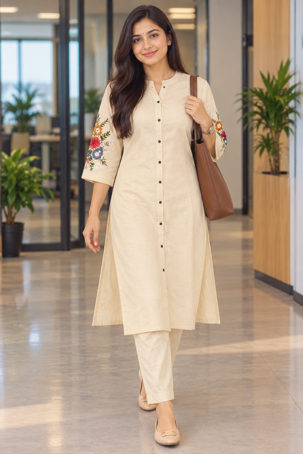 Cream Floral Embroidered Co-ord Set