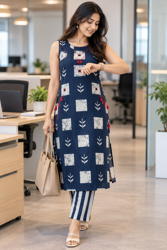 Navy Blue Print Co-ord Set