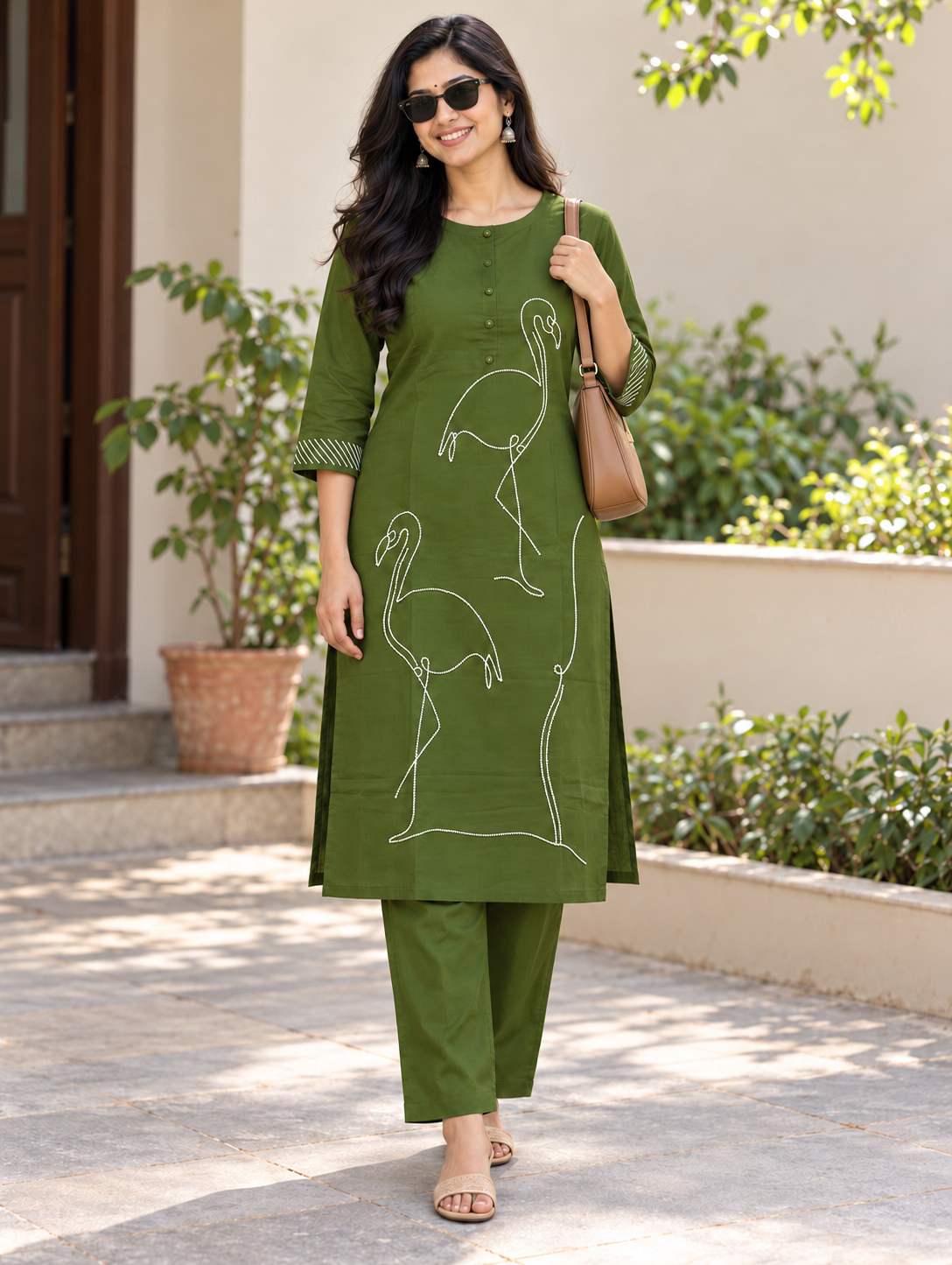 Olive Green Bird Design Co-ord Set