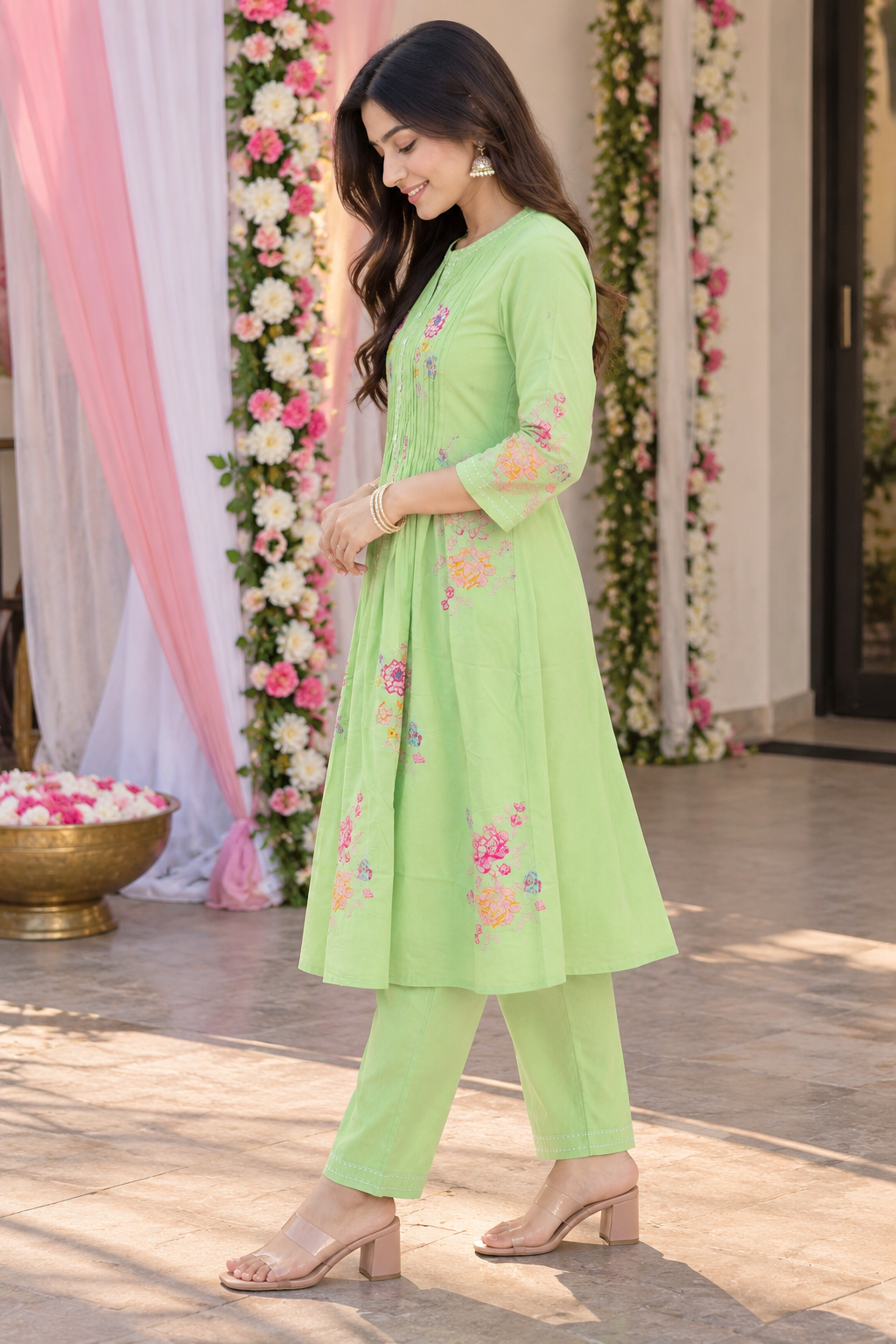 Light Green Floral Embroidered Co-ord Set