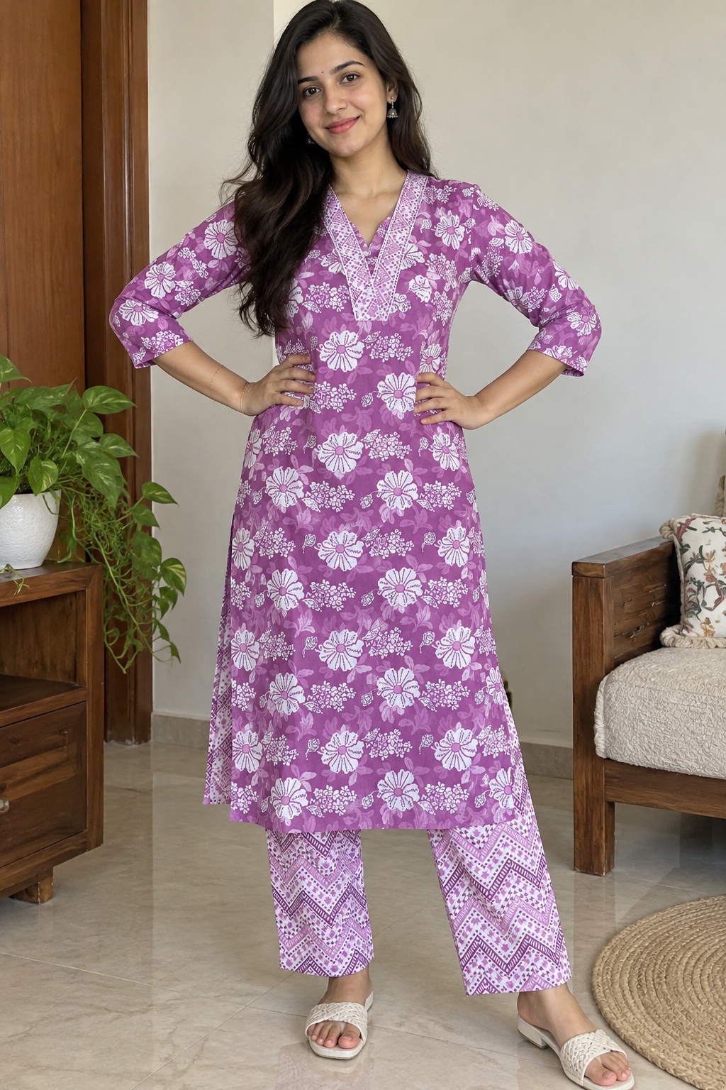 Purple Floral Printed Co-ord Set