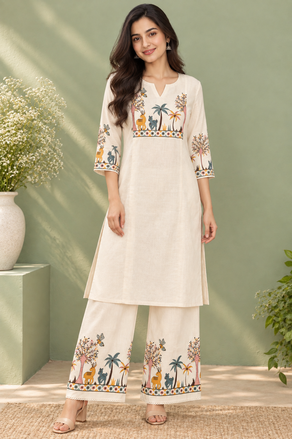 Cream Nature Inspired Khadi Cotton Co-ord Set