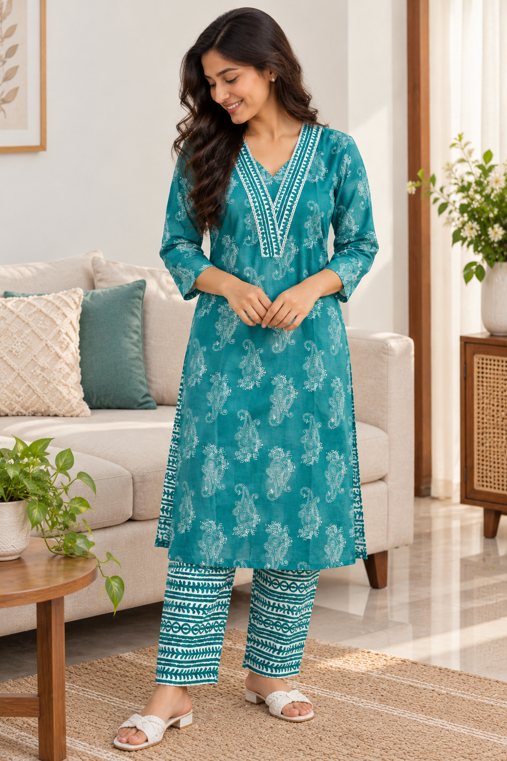 Teal Green Printed Co-ord Set