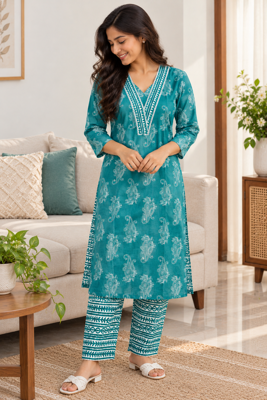 Teal Green Printed Co-ord Set