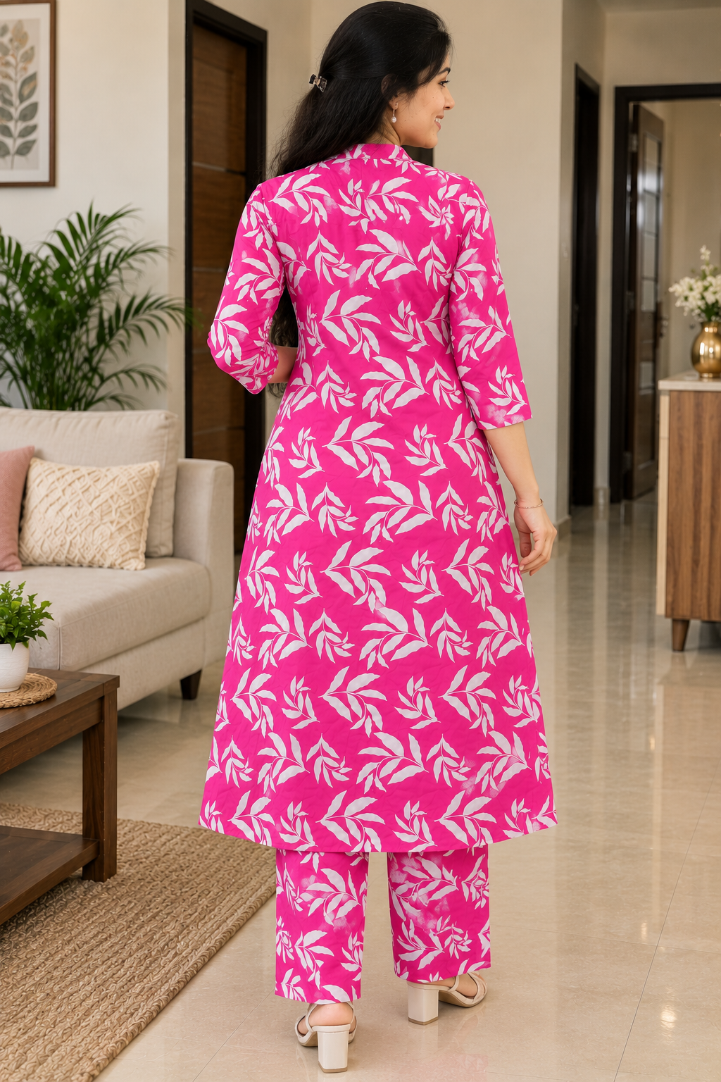 Pink Leaf Print Co-ord Set
