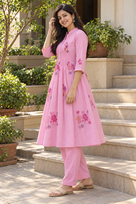 Light Pink Floral Embroidered Co-ord Set